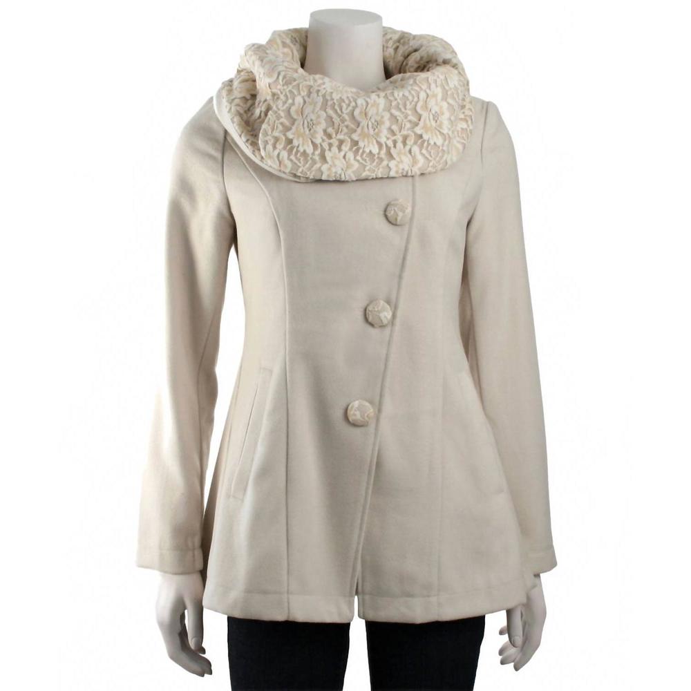 NEW RYU women's long sleeve coat with oversized collar in cream